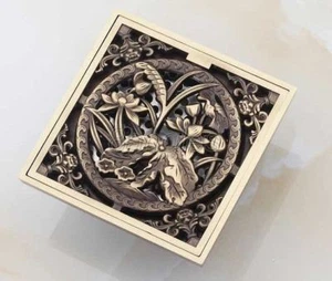 Desagües de ducha de piso de baño florales de forma cuadrada de latón antiguos 8hr016 - Imagen 1 de 4