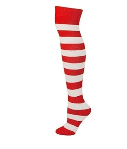 Knee High Striped Rag Doll Socks - Cosplay Elves - Costume Accessory - Red/White - Picture 1 of 1