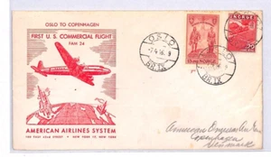 NORWAY Air Mail Cover American Airlines FIRST FLIGHT USA Copenhagen 1946 YX170 - Picture 1 of 12