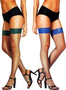 Fishnet Thigh High Stockings for Woman / Green, Blue / Size A/B