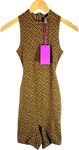 FENDI X Skims Brown Sleeveless Logo Mid Thigh Dress Bodysuit XXS - Picture 1 of 12