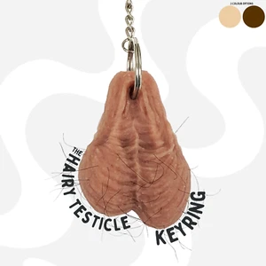 Hairy Testicles Keyring Keychain Pair of Saggy Balls Joke Key Ring Scrotum Gift - Picture 1 of 6