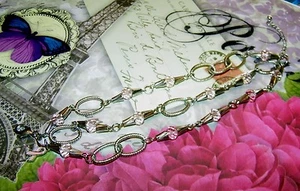 UNIQUE CRYSTAL AND LINKS PINK RIBBON BRACELET - 7 INCHES - Picture 1 of 4