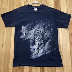 Vintage Natural Wonders Wolves T-Shirt Large Single Stitch Made In USA 1996 Blue - Picture 1 of 7