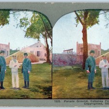 c1900s Havana Cuba Parade Ground Cabanas Fortress Litho Photo Stereo Card V9