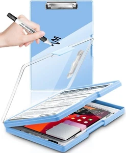 Clipboard with 2 Storage Dry Erase 8.5x11 Heavy Duty ClipBoards (Aqua Blue) - Picture 1 of 8