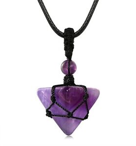 1pc Handcrafted Natural Amethyst Stone Crystal Pyramid Pendant Necklace