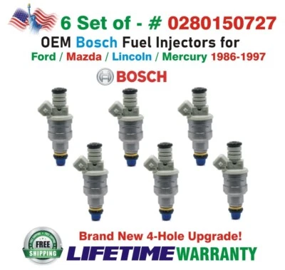 OEM Bosch NEW x6 4Hole Upgrade Fuel Injectors for 1986-1997 MERCURY/FORD/LINCOLN - Image 1 of 4