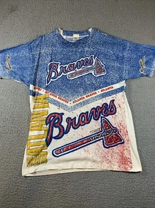 Vintage 90s Atlanta Braves Shirt AOP Size XL MLB Single Stitch Rare - Picture 1 of 8