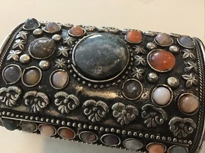Marokkanisches Armreif Armband versilbert Vintage Halbedelsteine - Bild 1 von 10