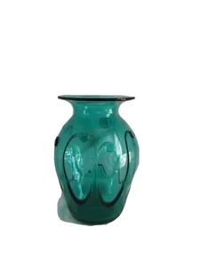Bruce Cobb Kunst Glas blaugrün Vase Lilienpad Muster signiert - Bild 1 von 8