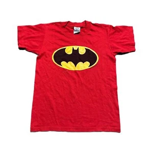 Vintage Batman Shirt Youth L Logo Red 80s 90s DC Comics Kids Retro - Picture 1 of 6
