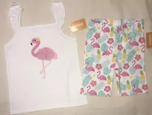 Gymboree girls size 6 white tank flamingo print bike shorts new - Picture 1 of 8