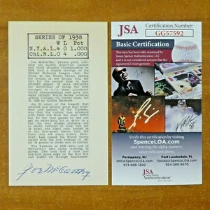 Joe McCarthy Baseball HOF NY Yankees Signed 3x5 with JSA COA - Picture 1 of 2