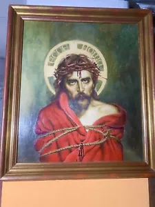 Quadro Arte Sacra-Gesù ecce homo Spine - dipinto su legno- Fine ‘800 Inizio ‘900 - Foto 1 di 6
