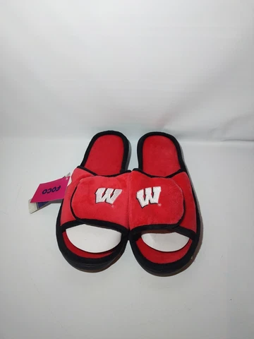 Wisconsin Badgers FOCO NCAA Men's Logo Team Color Slippers XL 13-14 Cover