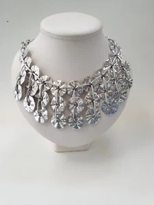Vintage Silver Ethnic Statement Cascade Bib Style Choker Necklace - Picture 1 of 4