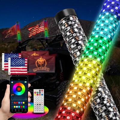 Pair 2FT Spiral LED Fat Whip Light Antenna RGB Chasing For Can-am X3 RZR UTV ATV - Image 1 of 4