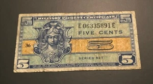 Rare To Find Military Payment Certificate Series 521 5 Cents - Picture 1 of 2