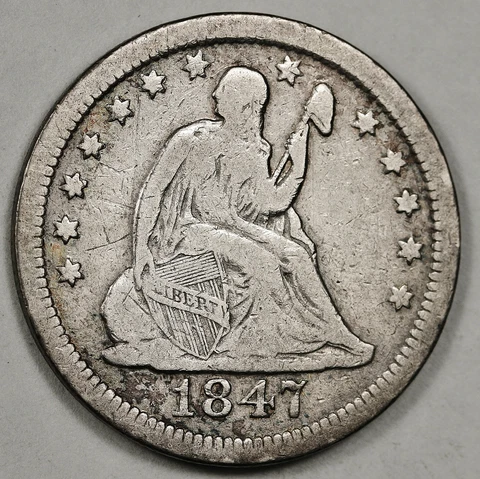 1847-o Liberty Seated Quarter.  Fine.  154238 Cover