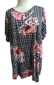 Apt 9 Tunic Top Women Size 1X Floral Print Short Sleeve Black Multicolor Blouse - Imagen 1 de 8