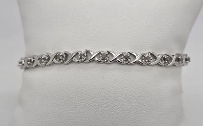Sterling Silver X & 0s Genuine Diamond Tennis Bracelet ~Hugs & Kisses ~Beautiful - Image 1 of 4