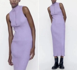 Abito Zara Large Viola Lavanda Senza Maniche Zip-Fronte A Costine Midi Bodycon Nuovo con etichette - Foto 1 di 5