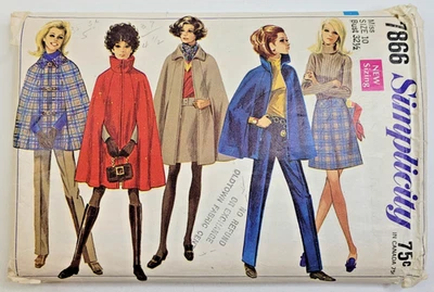 VTG 60s Simplicity Sew Pattern 7866 Misses Cape Skirt Pants Sz 10 PARTIAL CUT - Image 1 of 3