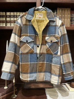 Chaqueta a Cuadros de Lana Fox Knapp Años 70 Forrada de Piel Talla XL Hecha en EE. UU. Foto 1 de 4