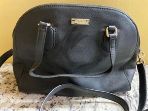 Kate Spade Black Dome Satchel Purse Crossbody Leather Zip Shoulder Minimalist - Picture 1 of 8