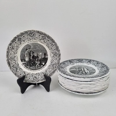 12 Assiettes Parlantes, Terre De Fer, Creil Montereau, Faïence,  Villageois,  - Photo 1/4