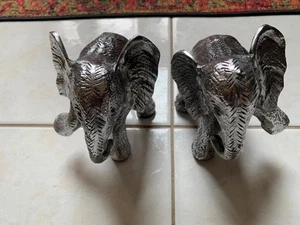 NEW - Nice Silver Finish Metal Dancing Elephant Bookends - Heavy - Picture 1 of 8