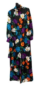 Vintage Concept 70's by Swirl Black Bright Floral Print Maxi Flare Pant Dress - Picture 1 of 7