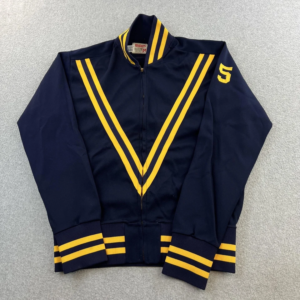 Chaqueta de Pista Wilson De Colección Para Hombre Mediana Azul Marino Amarillo Calentamiento Este Años 60 70 EE. UU. Foto 1 de 4