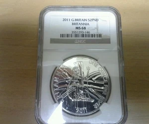 2011 Great Britain 1Oz Fine Silver2 Pound Coin NGC MS68 - Picture 1 of 4