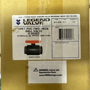 Legend Valve GRET PVC two piece ball valve schedule 80 2-1/2” solvent 201-439 - Picture 1 of 3