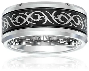 Triton Men's Black and White Tungsten 9mm Tribal Inspired Wedding Band, Size 10 - Picture 1 of 3