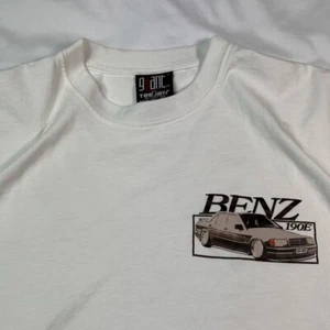 Vintage Mercedes Benz 190E Mens L Double Sided MADE IN USA White T Shirt - Picture 1 of 11