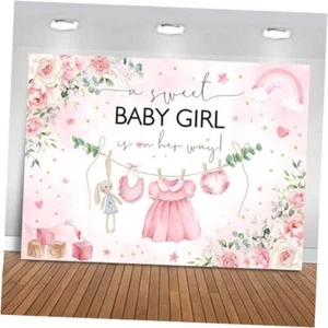 Pink Floral Baby Shower Backdrop for Girls Blush Pink Girls Dress 7x5ft pink - Bild 1 von 7