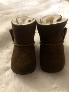 Ralph Lauren Infant Girl Boy Brown Suede Ugg Boot Layette Shoes US Sz. 3 - Picture 1 of 8