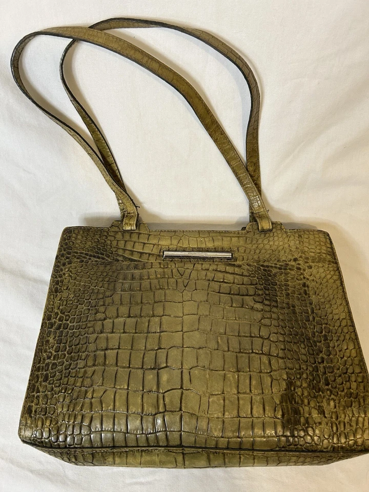 Vintage Cole Haan Olive Green Crocodile Print Embossed Leather Shoulder Bag - Image 1 of 4