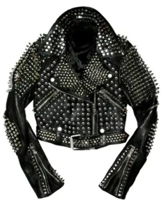 Chaqueta corta de moto hecha a mano para hombre, tachuelas de moda, ropa con cinturón Brando - Imagen 1 de 3