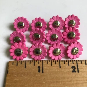 12 Flower Shank Button Charms Pink w/Silver Center - NEW - Picture 1 of 1
