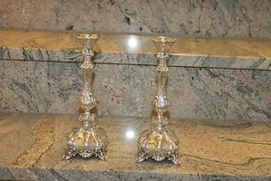 Paio Barocco Supporto Candela Altezza Ca 24cm 925 Argento Nuovo Dal Produttore - Foto 1 di 6