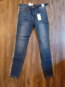 Pantalones de mezclilla para mujer Judy azul ajustado azul 13/31 JB841011 piernas con estampado de leopardo. - Imagen 1 de 7