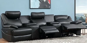 Sofa 3-Sitzer mit Cupholder, Leder & elektrisch verstellbar, 3581eee-Cup-3-S - Bild 1 von 12