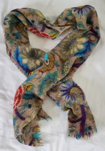 Ayfee 100% Wolle Schal Tuch Made in India Floral Blume bunt hellbraun rot blau - Bild 1 von 15