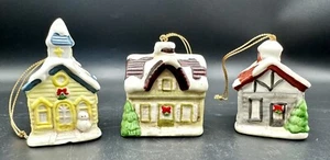 Three Vintage HOMCO Christmas Village  Houses Porcelain Ornaments - Picture 1 of 5