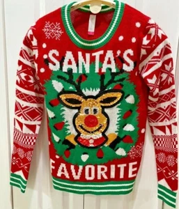 No Boundaries Ugly Christmas Sweater-Flip Pailletten-Santa'sFavorite-Jr. S 3-5-NEUWERTIG - Bild 1 von 5