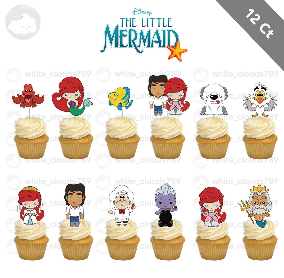 12 Sirenita Cupcake Topper Cumpleaños Fiesta Decoración Princesa Ariel  Foto 1 de 1